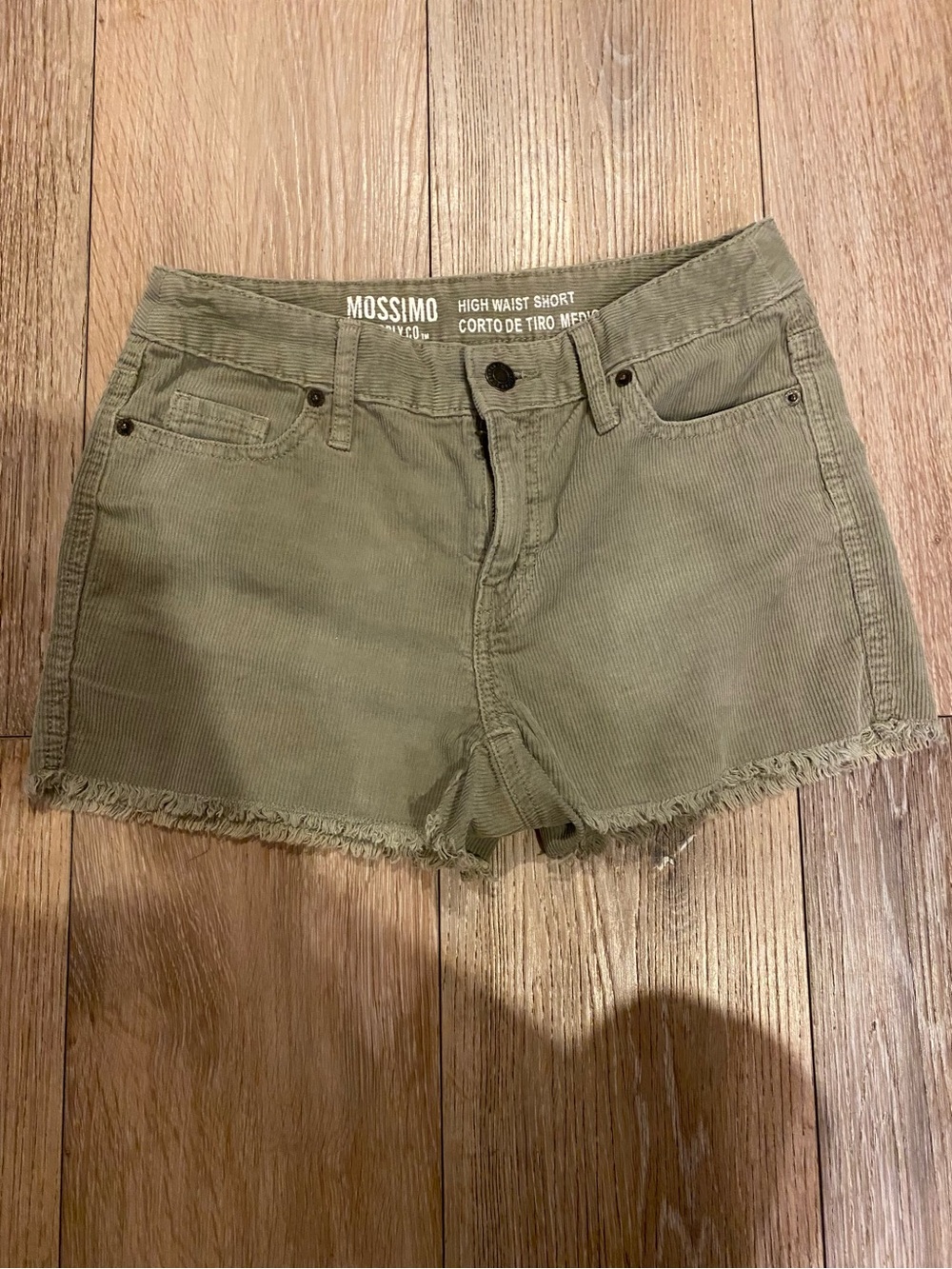 Mossimo Supply Co. Olive Green Corduroy High Waist Shorts Size 0 Frayed Hemsts